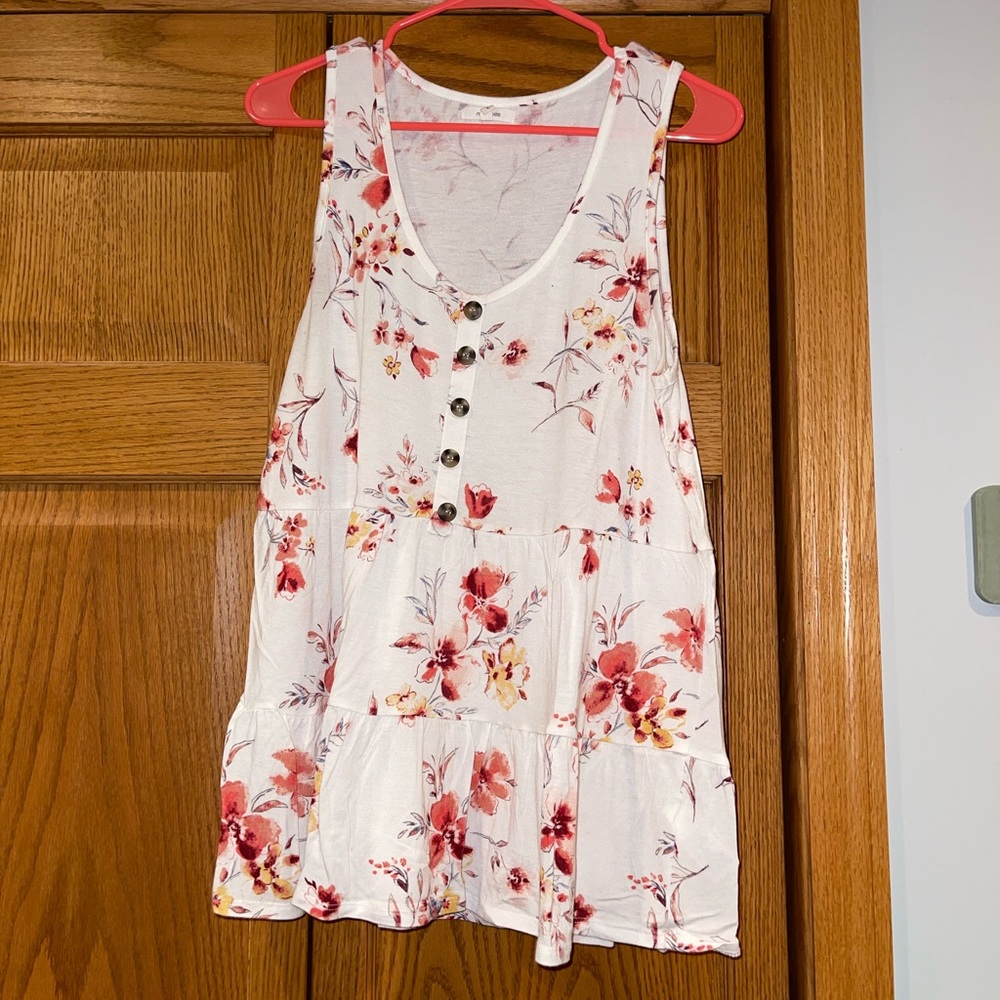 Maurices White Floral Babydoll Tank Top Size Large
